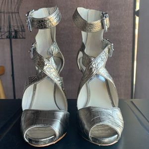 Michael Michael Kors gold embossed leather heels